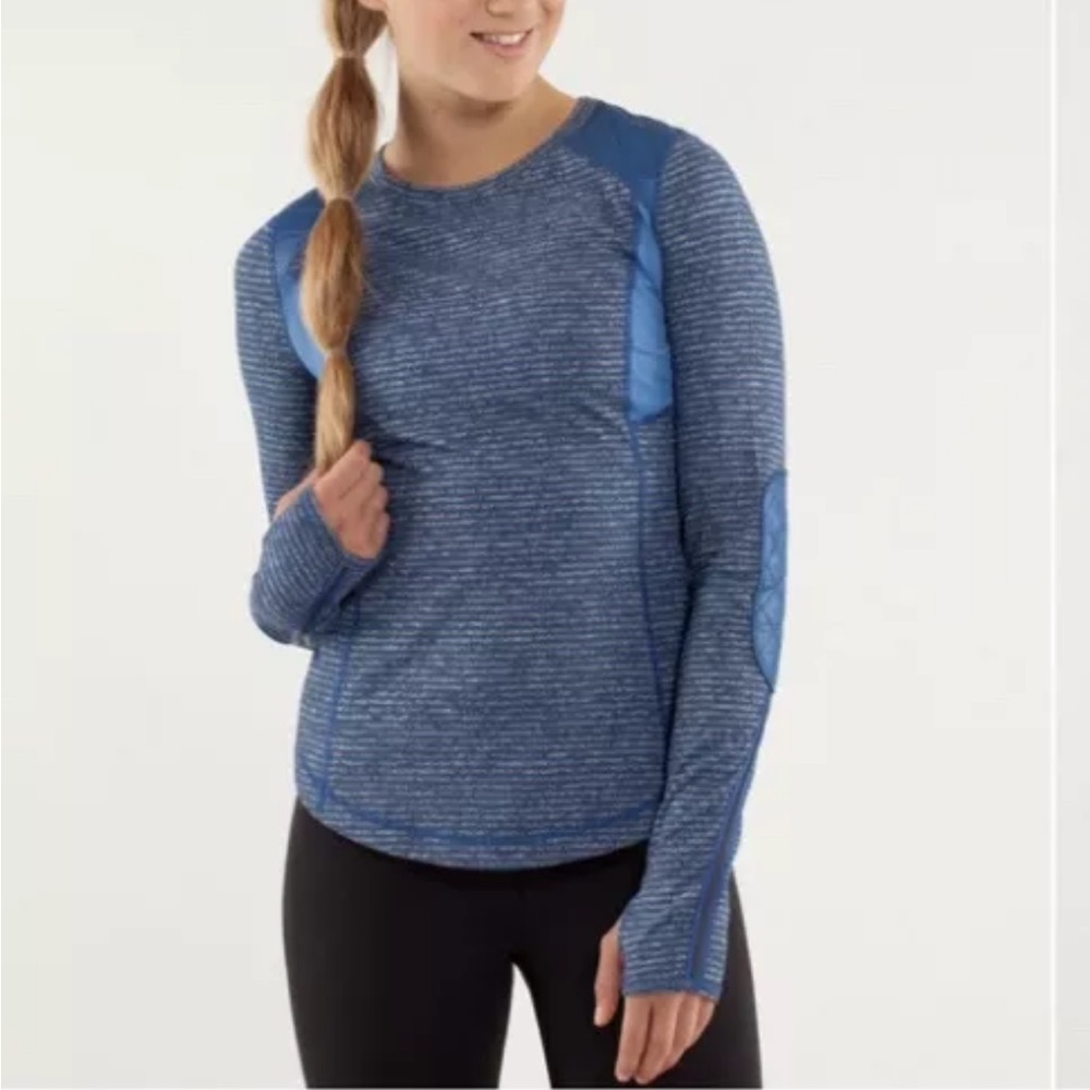 Lululemon Run Quilted Ice Queen Top Slope Stripe Limitless Blue Thumbholes Sz 2